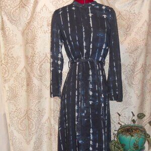 Cloth & Stone Anthro XS Blue/White Tie Dye L/S Maxi Dress Button Front